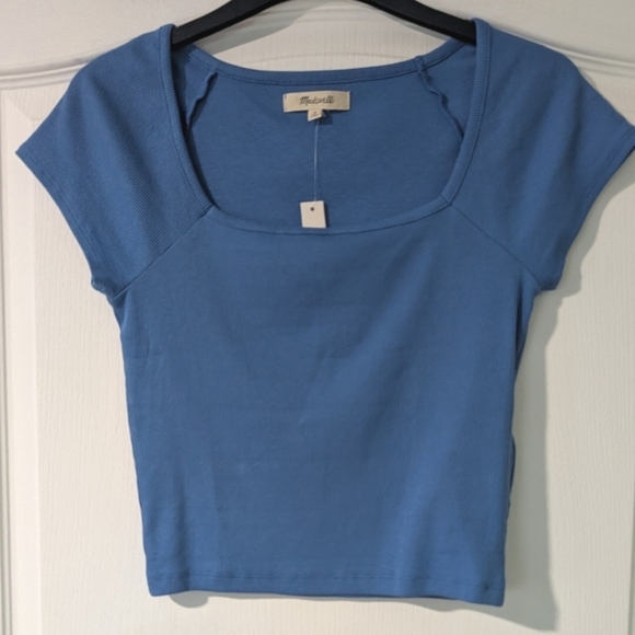 NWT Madewell | Supima Rib Square-Neck Tee In Hermitage Blue - Picture 5 of 10